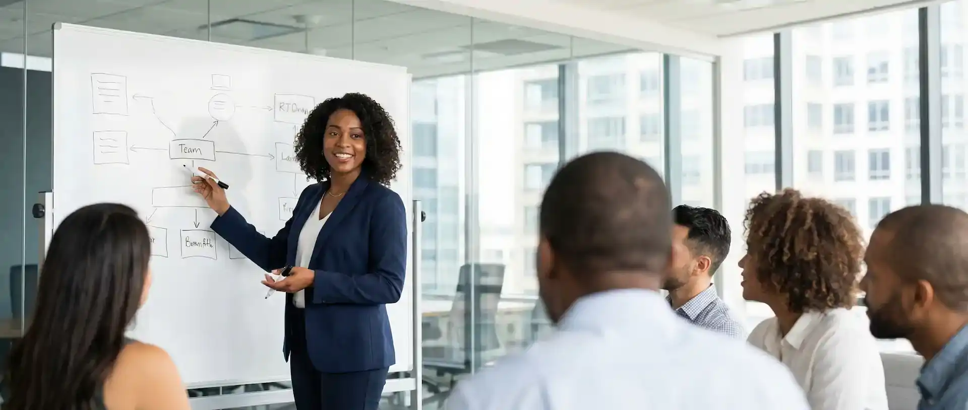 black female holding a meeting