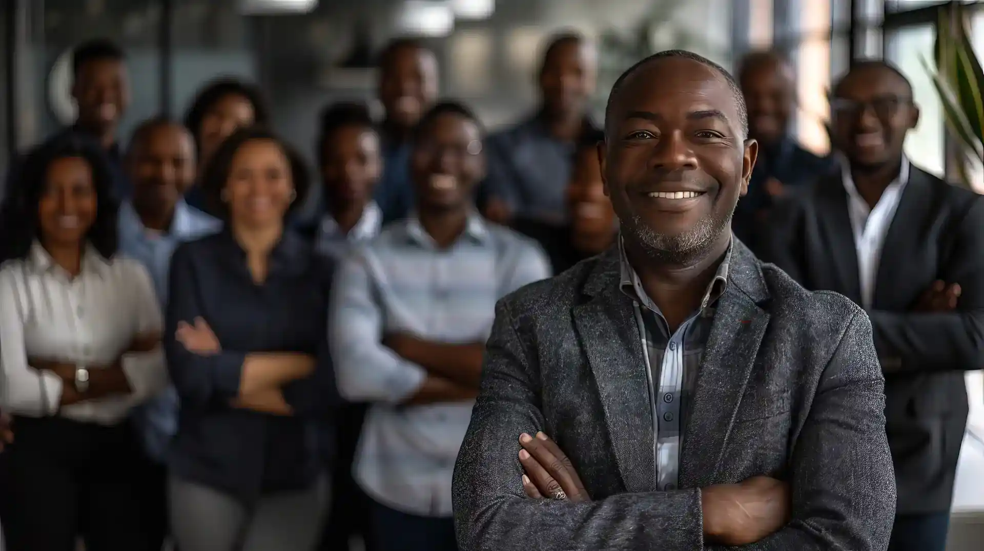 older black male in front of a group of younger blck male and females